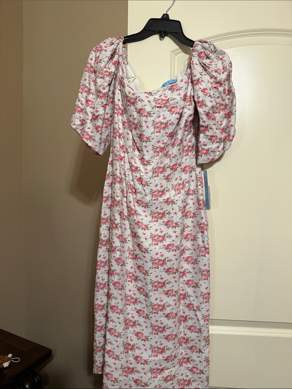 ANTONIO MELANI Pink and White Floral Puff-Sleeve Midi Dress